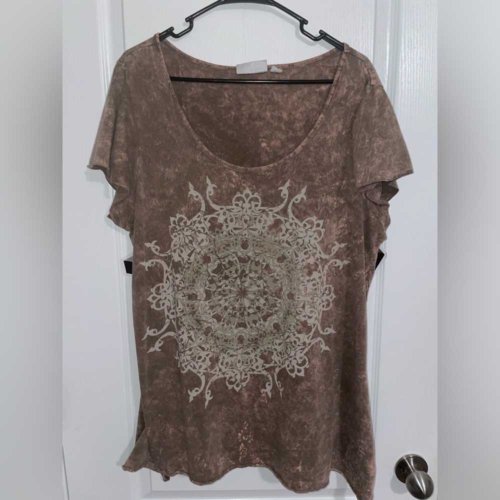 Brown and tan boho fairy top with a beautiful floral pattern